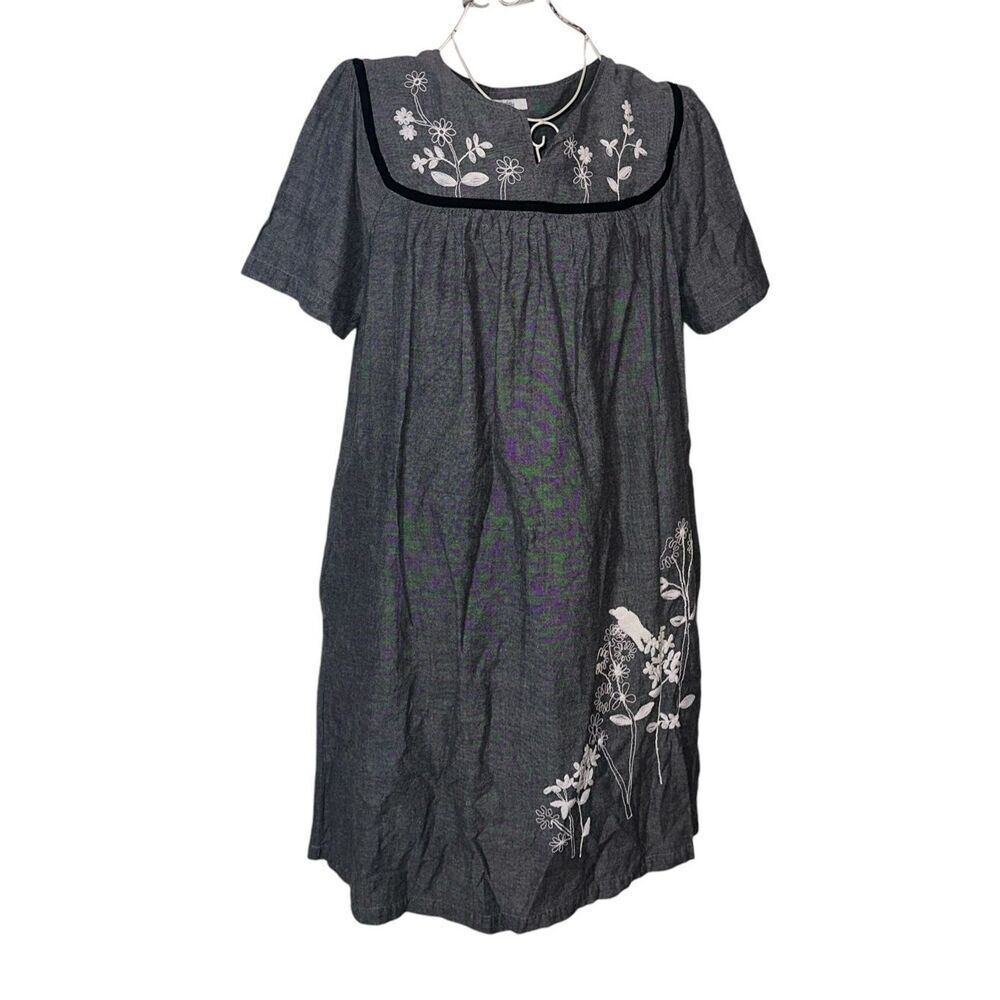 BEAUTIFUL Go Softly floral embroidered White & grey Patio Dress size medium nigh